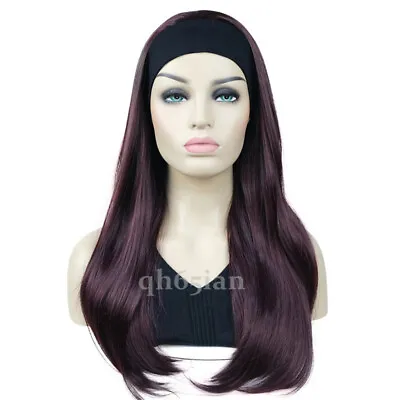 Ladies Wig Long Straight 3/4 Half Wig Hair Head Band Silky Black Natural Wigs • £17.99