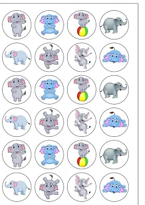 24 PRECUT Round Cute Elephant Animal Zoo Edible Wafer Paper Cupcake Cake Toppers • £2.49