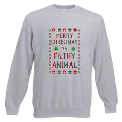 Second Ave Unisex Grey Merry Christmas Ya Filthy Animal Xmas Sweatshirt Jumper • £14.99