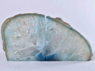£37.99 • Buy Large Polished Dyed Green Cut Base AGATE Geode Book End Bookend Pair 2.25kg