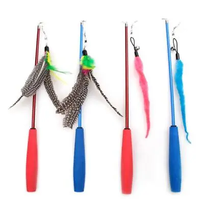 (W023) Cat Kitten Retractable Da Bird Style Feather Or Caterpillar Wand Teaser  • $6.84