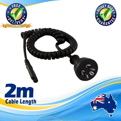 $13.90 • Buy 2m Coiled Appliance Power Cord Plug Curly FIG8 Mains Lead Figure 8 IEC C7 C720AC
