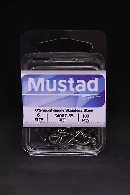 Mustad 34007SS-06 Size 6 Saltwater Stainless Steel O'Shaughnessy Hooks 100 Pack • $18.99