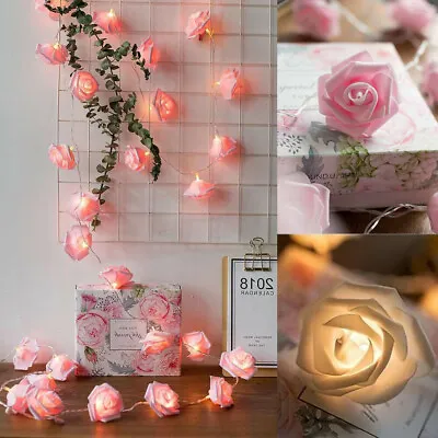 £7.35 • Buy 20/40 LED Rose Flower Lights String Fairy Wedding Christmas Party Garden Decor~