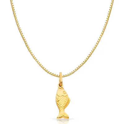 $263 • Buy 14K Yellow Gold Fish Charm Pendant With 0.8mm Box Chain Necklace