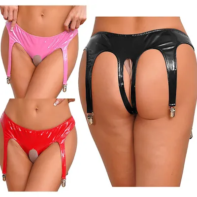 US Women's Leather Cut Out Briefs Garter Lingerie Panties Booty Shorts Underwear • $9.50