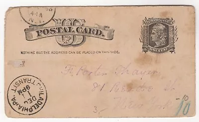 1883 Dec 11th. Postal Card. Philadelphia To New York. • $8.50