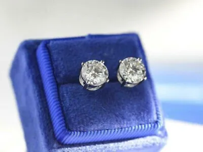 4 Ct Round Cut Lab Created Diamond Stud Earrings 14K White Gold Plated • $35.67