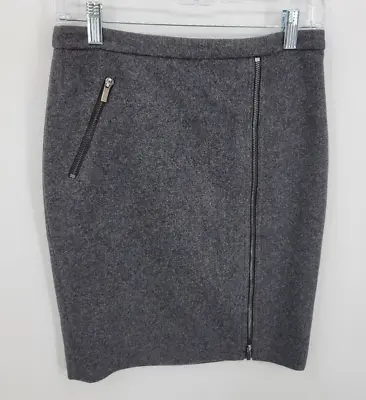 J Crew Pencil Skirt Womens 2 Gray Wool Zip Detail Straight Lined Modern Academia • $18.64