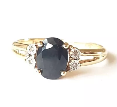 Solid 9ct Gold Sapphire & Diamond Ring. Illusion Setting. Size O 1/2. 9K • $249