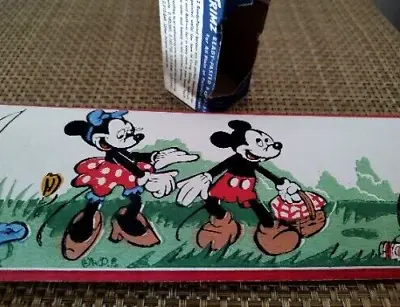 Vintage 1940's Disney Mickey Minnie Mouse Pluto Wallpaper Border Silk Screen  • £19.45
