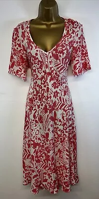 David Nieper Dress Pink Floral Print 100% Silk V Neck Cap Sleeve Midi UK 12 • £29.99