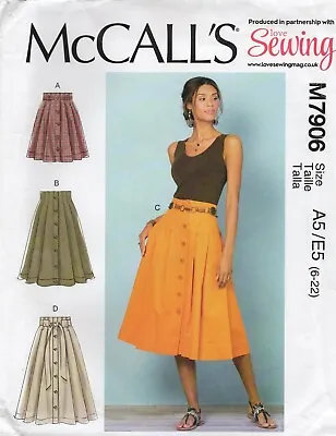 McCalls Sewing Pattern 7906 EASY High Waisted Pleated Skirts Size 6 - 22 NEW • £9.95
