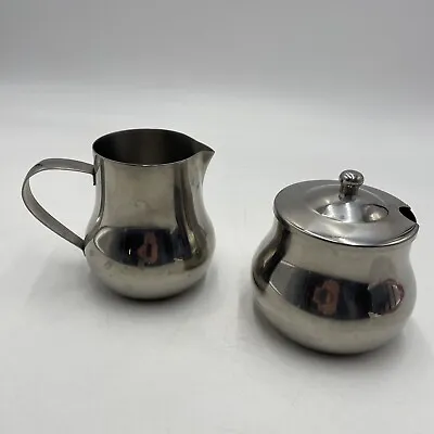 Vintage Stainless Steel Chrome Cream And Sugar Set W/ Lid 18/8 • $14