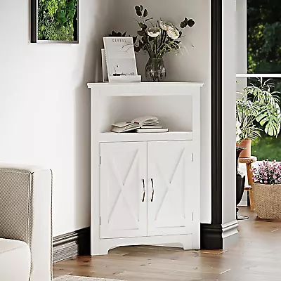 Corner Storage Cabinet Small Corner Cabinet With Barn Door Design And Adjustabl • $170.88