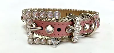 Bb Simon Pink Leather Dog Collar With Clear Swarovski Crystals -large • $69.99