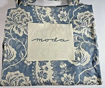 Moda Large Tote Bag Blue Floral Fabric 15 X 17 “Double Handles • $27.99