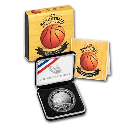 $50 • Buy 2020-P Proof Silver Basketball Hall Of Fame $1 One Dollar Coin With BOX And COA