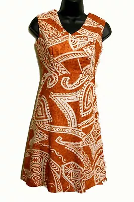 Tohki Hawaii Mod Sun Dress Size 6 Cotton Bark Cloth Abstract Print True Vintage  • $39.96