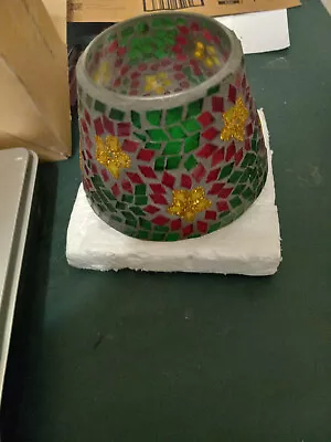 Christmas Poinsettia Glass Mosaic Candle Jar Shade Home Interiors • $8.50