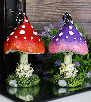 Enchanted Fairy Garden Miniature Colorful Toadstool Mushrooms Figurine Set Of 2 • $22.99