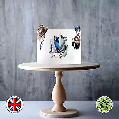 MAN Father Gentleman Drawing Suit Tie Hat Money ICING WAFER Edible Cake Topper • £7.79