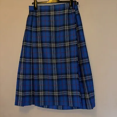 Ladies The Edinburgh Woolen Mill Pure Wool Blue Tartan Kilt  Skirt  UK Size 16 • $16.15
