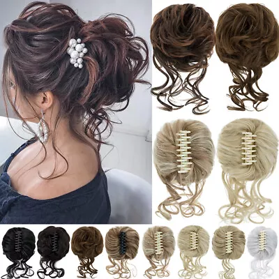 Top Messy Bun Hair Piece Scrunchie Updo Claw In Hair Extensions Natural AS Human • £10.84