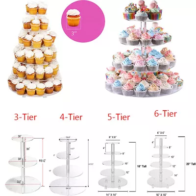 3/4/5/6 Tier Cupcake Stand Acrylic Round Cupcake Display Wedding Party Birthday • $26.32