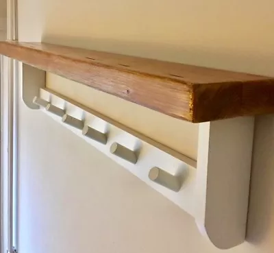 Wooden Farmhouse Coat Rack With Pegs And Shelf • £66