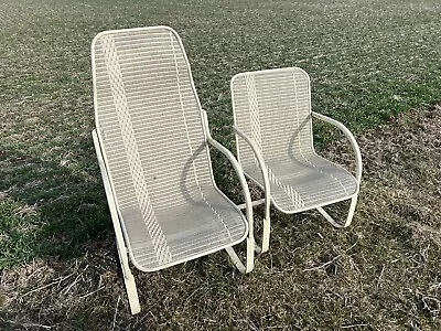 Vintage PATIO CHAIR PAIR Lloyd Loom Flanders Mid Century Modern High Back Wicker • $249.99