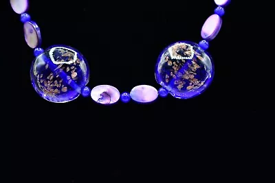 Vintage Murano Necklace Artisan Glass Beaded Strand Collar Blue Purple Bin3 • $27.96