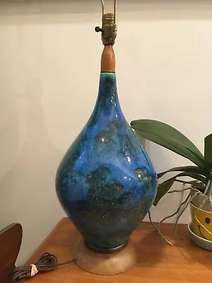 Mid-century Blue Lava Drip Glaze Pottery  World Map  Table Lamp • $281.25