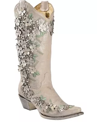 Corral Women's Floral Overlay Embroidered Stud And Crystals Western Boot Snip • $293.76