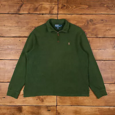 Vintage Ralph Lauren 1/4 Zip Jumper Sweater L Polo Quarter Zip Logo Zip Green • £49.99
