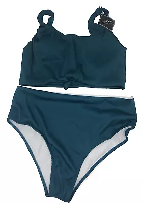 ZAFUL Womens XXL Ribbed Deep Green Knotted Two Piece Swimsuit Bikini Swim NEW • $9.69