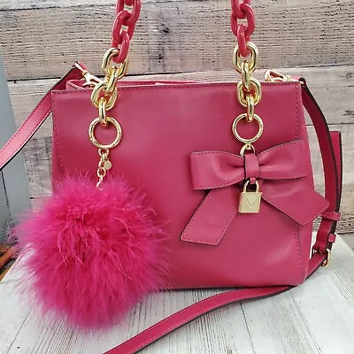 Michael Kors Cynthia Satchel Small Pink Leather Bag Bow Padlock Crossbody *Read • $114.99