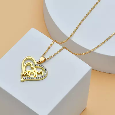 Mother'S Day Mom Heart Shape With Diamond Letter Necklace For Women Jewelry  • $11.99