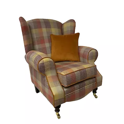 Accent Wing Back  Chair Katrine Spice With Burnt Orange Cushion - Dark Legs • £499