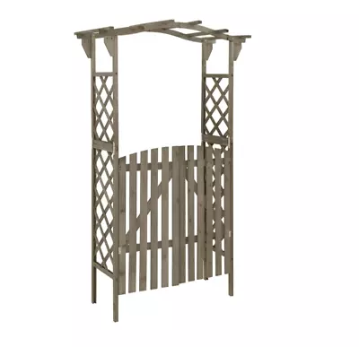 Wooden Garden Pergola With Gate Grey Plant Climbing Arch Trellis Solid Firwood • £117.99