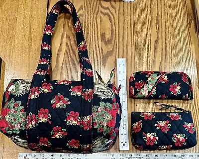 Vera Bradley VTG  Hens & Holly Christmas 3 Piece; Duffle Eyeglass Cosmetic • $54.99