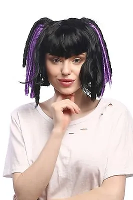 Wig Ladies Carnival Cosplay Pigtails Lolita Anime Black Purple Streaks 3160 • £6.91