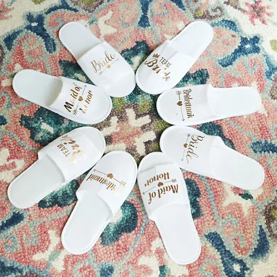 UK Disposable Bride Bridesmaid Bridal Hen Wedding Sparkling Gold Party Slippers • £2.62