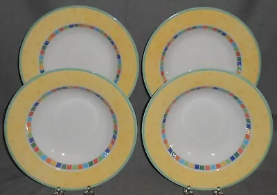 Set (4) Villeroy & Boch TWIST ALEA LIMONE PATTERN Rimmed Soup Bowls • $127.99