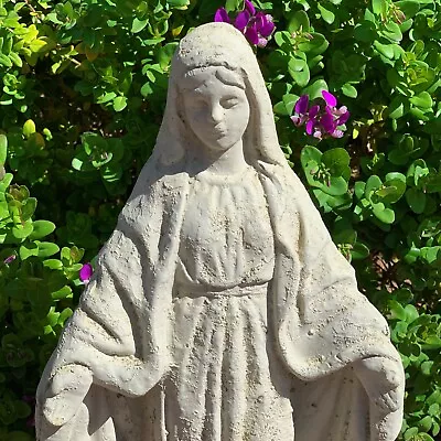 VINTAGE VIRGIN MARY STATUE Cement Concrete Catholic Memorial Garden Art Figure • $119.99