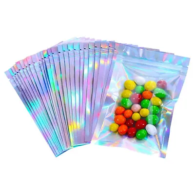  7.5cm X  10cm Iridescent Holographic/Clear Foil Zip Lock Mylar Bags Sealable • £65.49