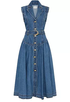 Aje - Elena Belted Denim Midi Dress - Size 10  - Current Season Only Worned Once • $295