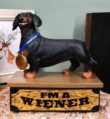 Award Trophy Dachshund Puppy Dog With Gold Medal Standing On Stage Figurine • $25.99