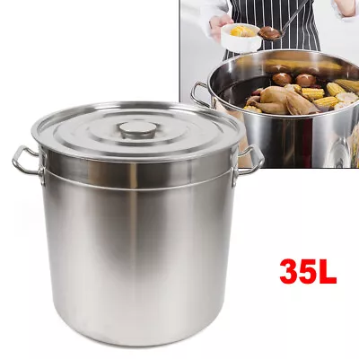 £57 • Buy 35L Large Stainless Steel Deep Stock Pot With Lid Catering Saucepan Cooking Pan