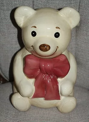 Vintage Smiling Beau Teddy Bear Red Bow Cookie Jar Metlox Pottery Fast Shipping  • $27.95